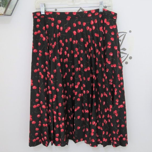 J. Crew Black Pleated Cherry Skirt 10 - Picture 3 of 4